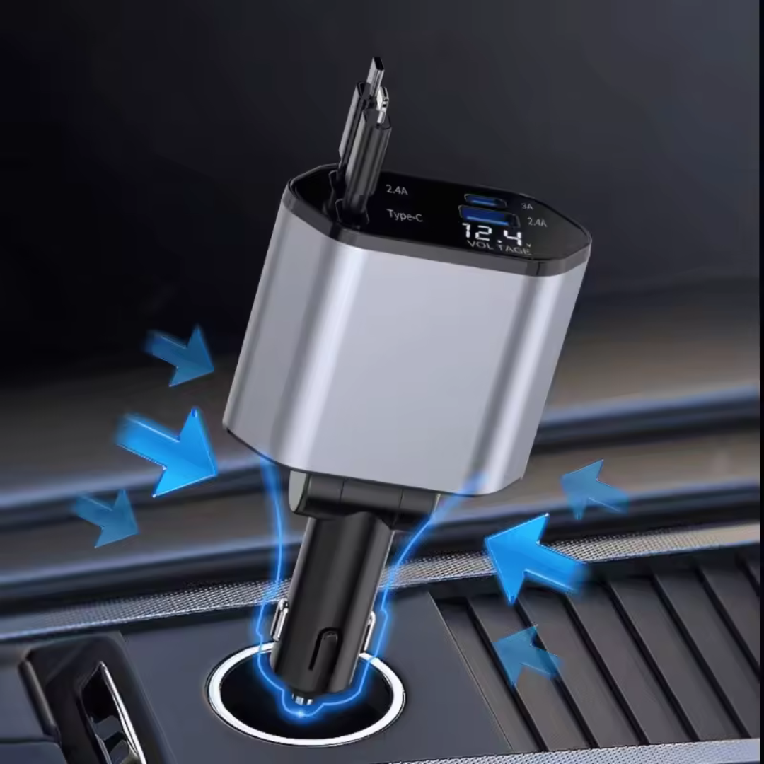 Cargador Multifuncional Retrátil para Auto Fast Energy Pro - Carga Rápida 4 en 1