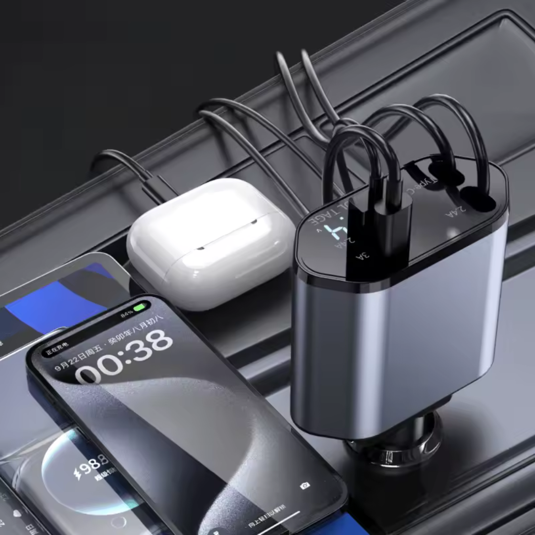 Cargador Multifuncional Retrátil para Auto Fast Energy Pro - Carga Rápida 4 en 1